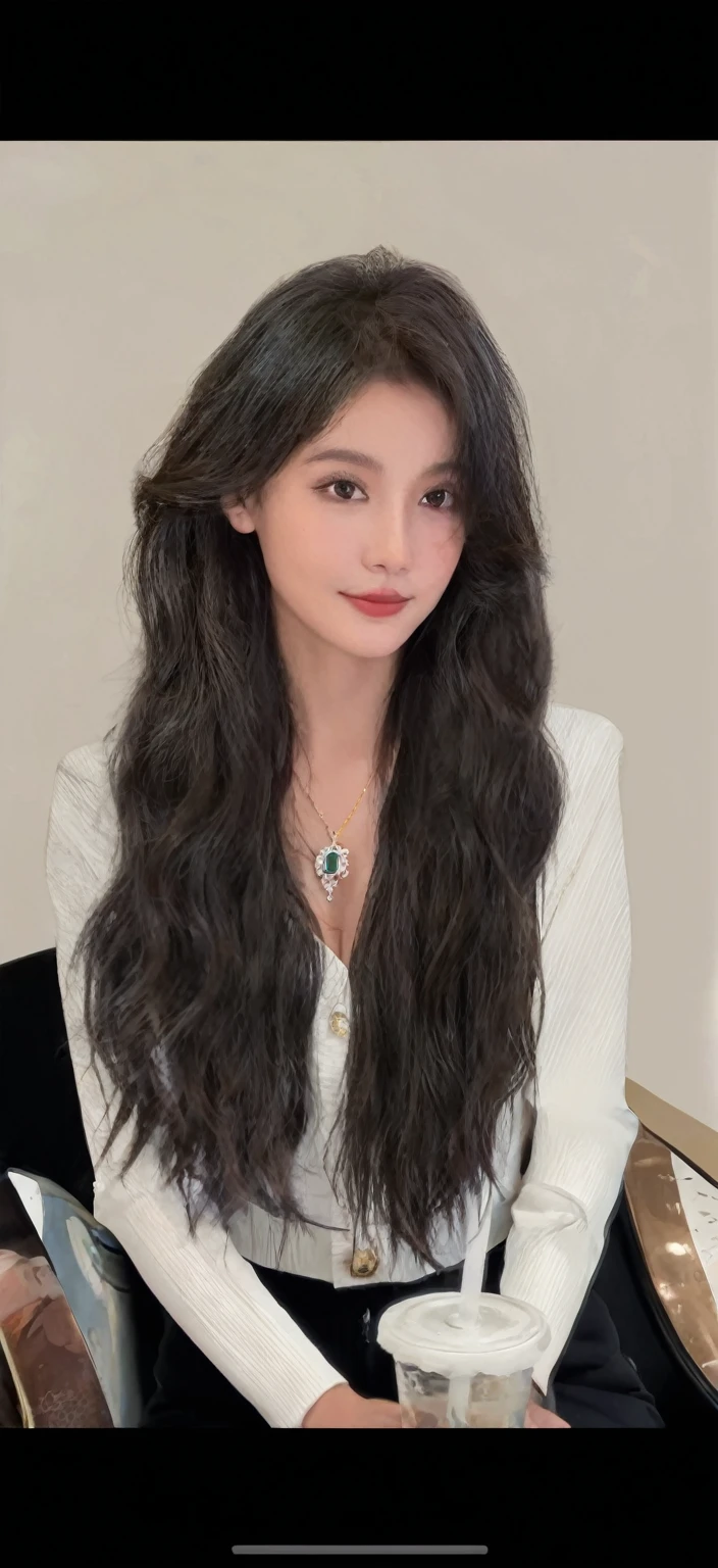 Hair strands are clear and natural-looking,Water Ripples,Long curly hair,Middle-parted bangs,black hair