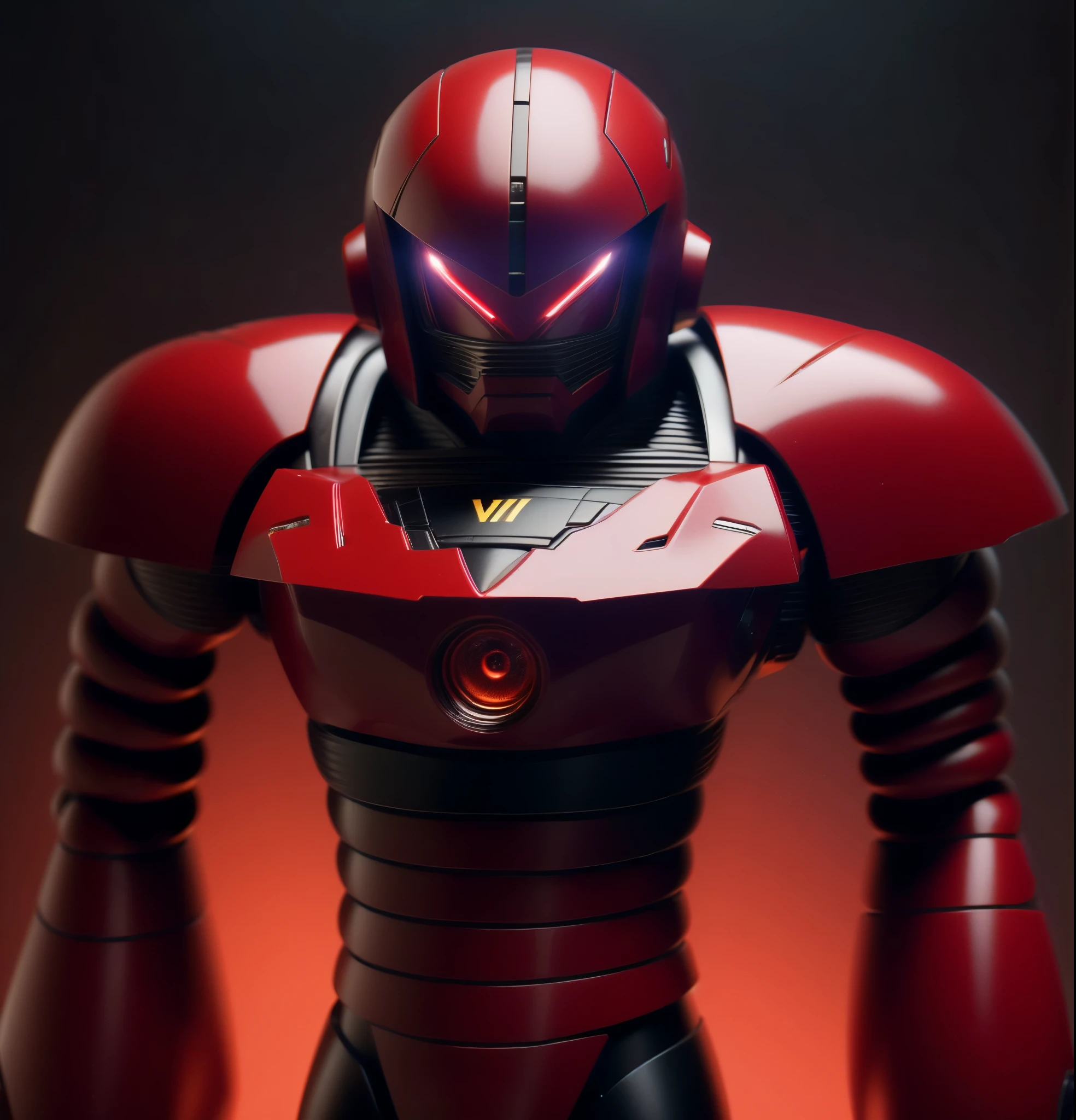 Round armor, robot, cyber, high quality, black iron body, red eyes, battlefield in the background,Bright background,