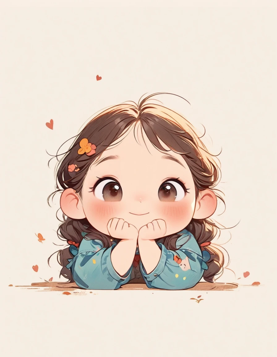 A cartoon girl with her chin in her hands,Long hair looking at camera, Lovely illustration, Cute digital painting, Lovely digital art, Lovely detailed digital art, Lovely art style, Lovely portrait, 🍁 Lovely, Lovely cartoon, Lovely expression, Lovely artwork, Lovely detailed artwork, author：Ni Duan, Kawaii realistic portrait, loish and Goro Fujita, Chibi Art，Clean background