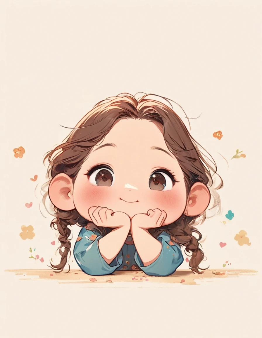 A cartoon girl with her chin in her hands,Long hair looking at camera, Lovely illustration, Cute digital painting, Lovely digital art, Lovely detailed digital art, Lovely art style, Lovely portrait, 🍁 Lovely, Lovely cartoon, Lovely expression, Lovely artwork, Lovely detailed artwork, author：Ni Duan, Kawaii realistic portrait, loish and Goro Fujita, Chibi Art，Clean background