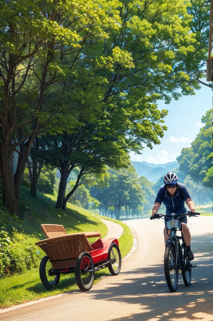 PARADERO DE CARRO Y DE BICICLETA EN UNA CARRETERA DE LA SELVA, IMAGEN HORIZONTAL