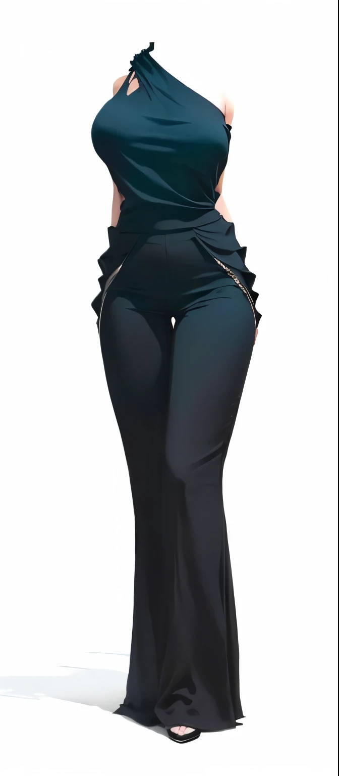 One shoulder jumpsuit,One shoulder jumpsuit,One shoulder jumpsuit,One shoulder jumpsuit,One shoulder jumpsuit,One shoulder jumpsuit,One shoulder jumpsuit,One shoulder jumpsuit,d black pants, , Heavy shadows, Full body close-up, Realistic shadow perfect body, Full body details,Rococo