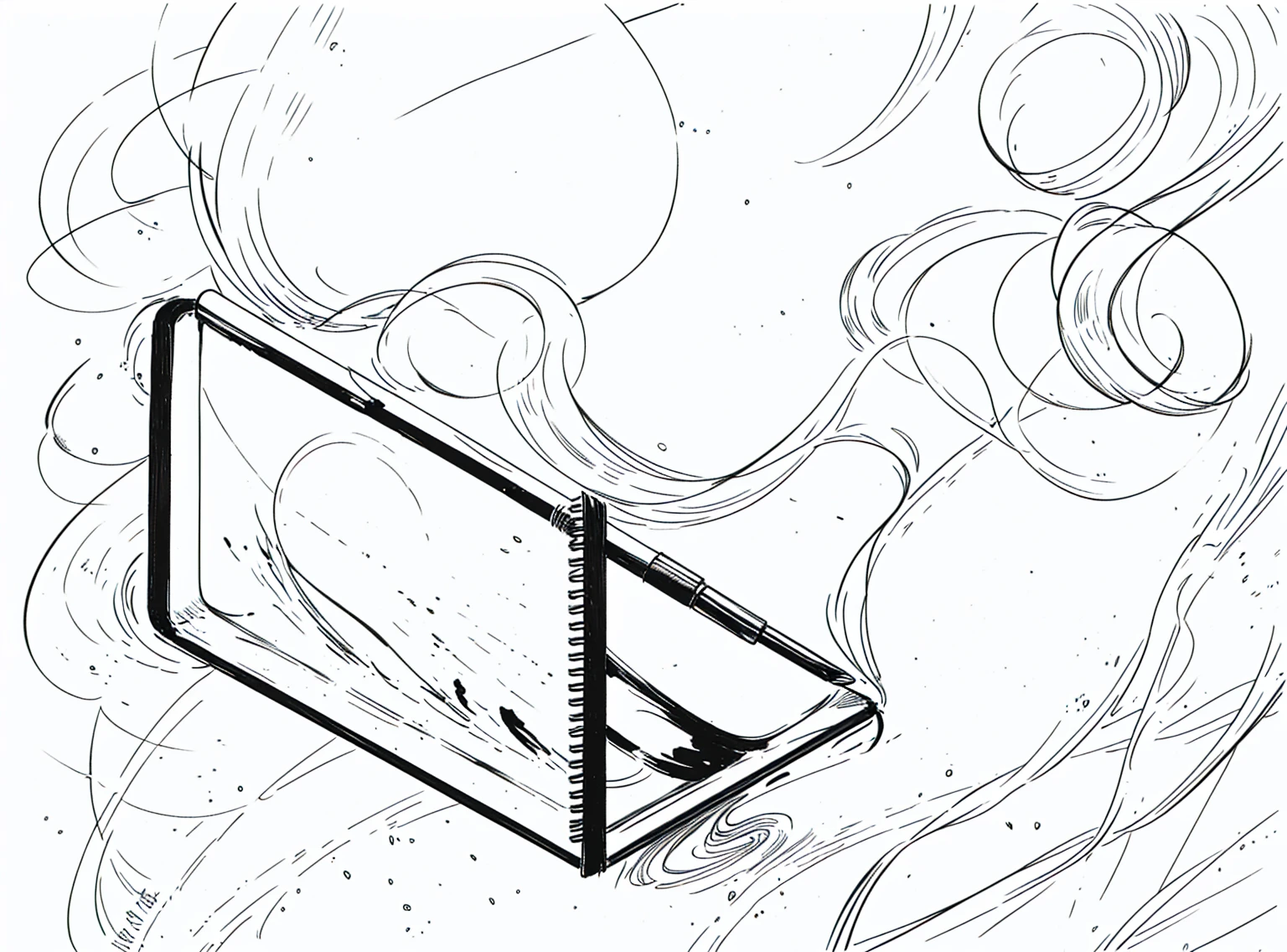 A notebook,sketch,钢笔sketch,Loose brushstrokes,Use a pen to draw delicate lines,Flow Action,Subtle ink shades,