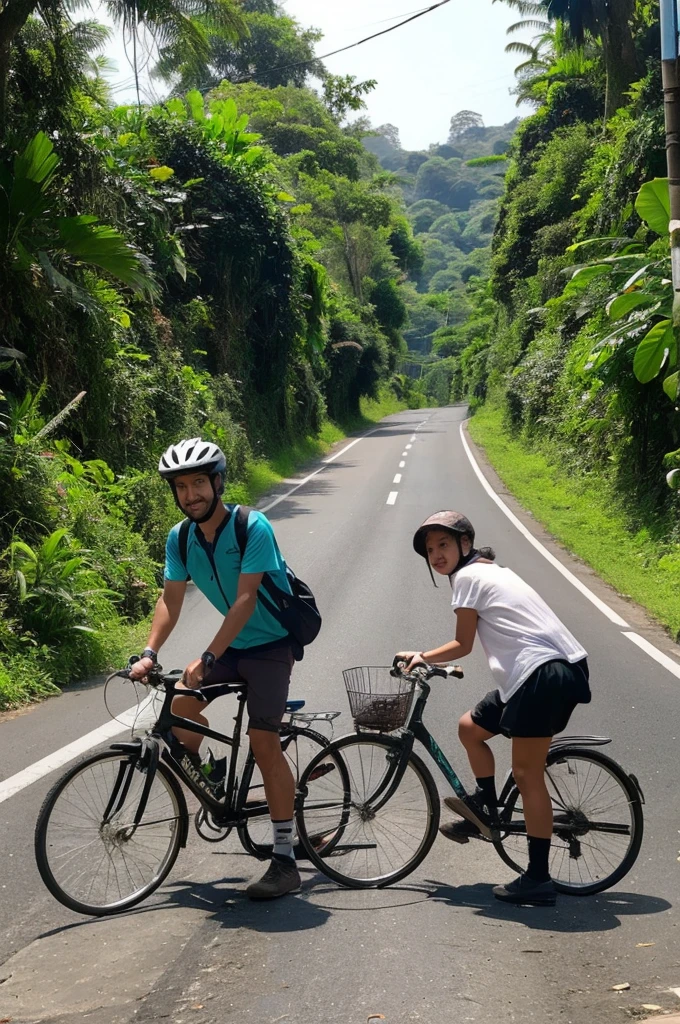 PARADERO DE CARRO Y DE BICICLETA EN UNA CARRETERA DE LA SELVA