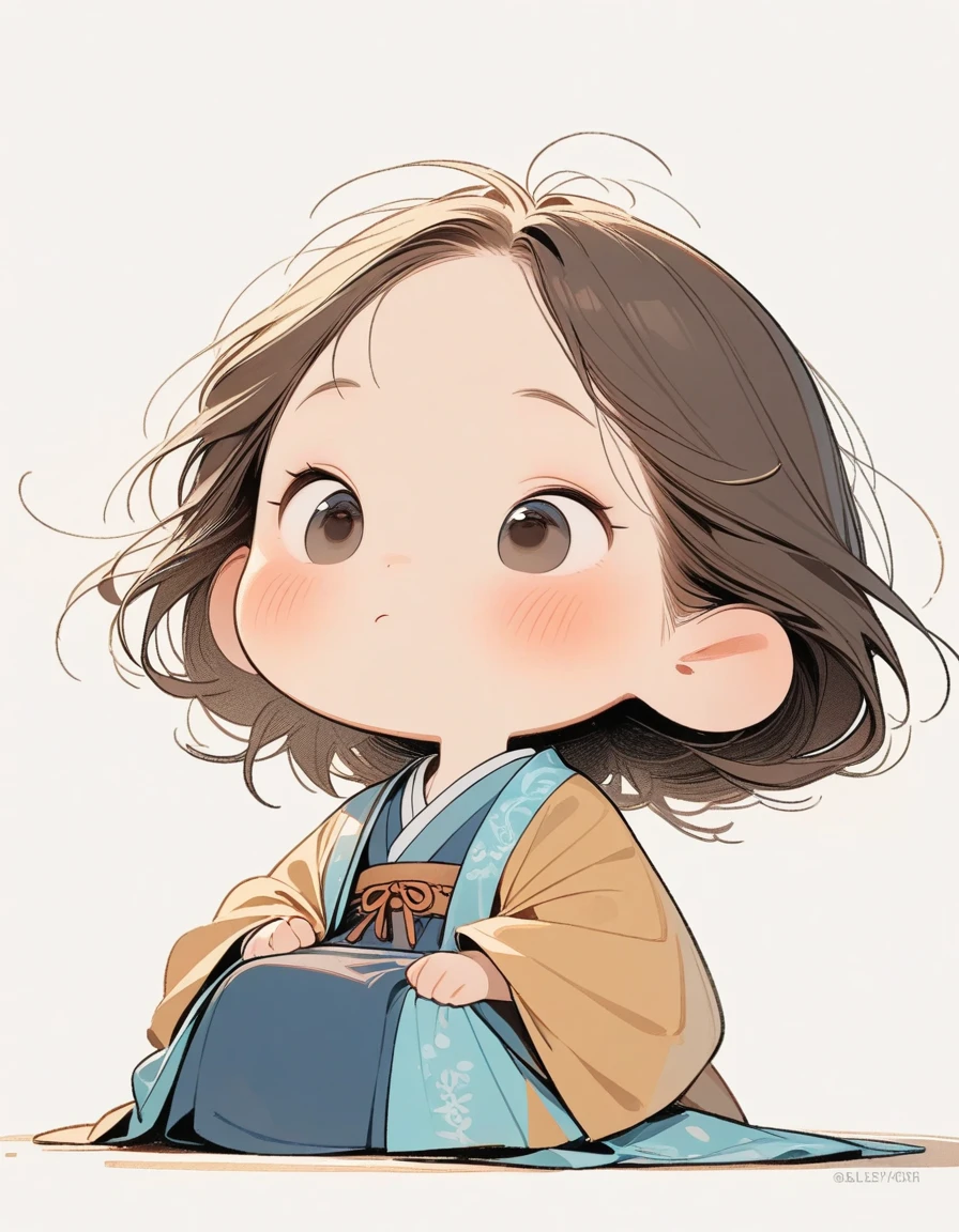chibi style，Lovely，masterpiece, best quality, 8K, Clear focus,little boy，Hanfu，Clean background