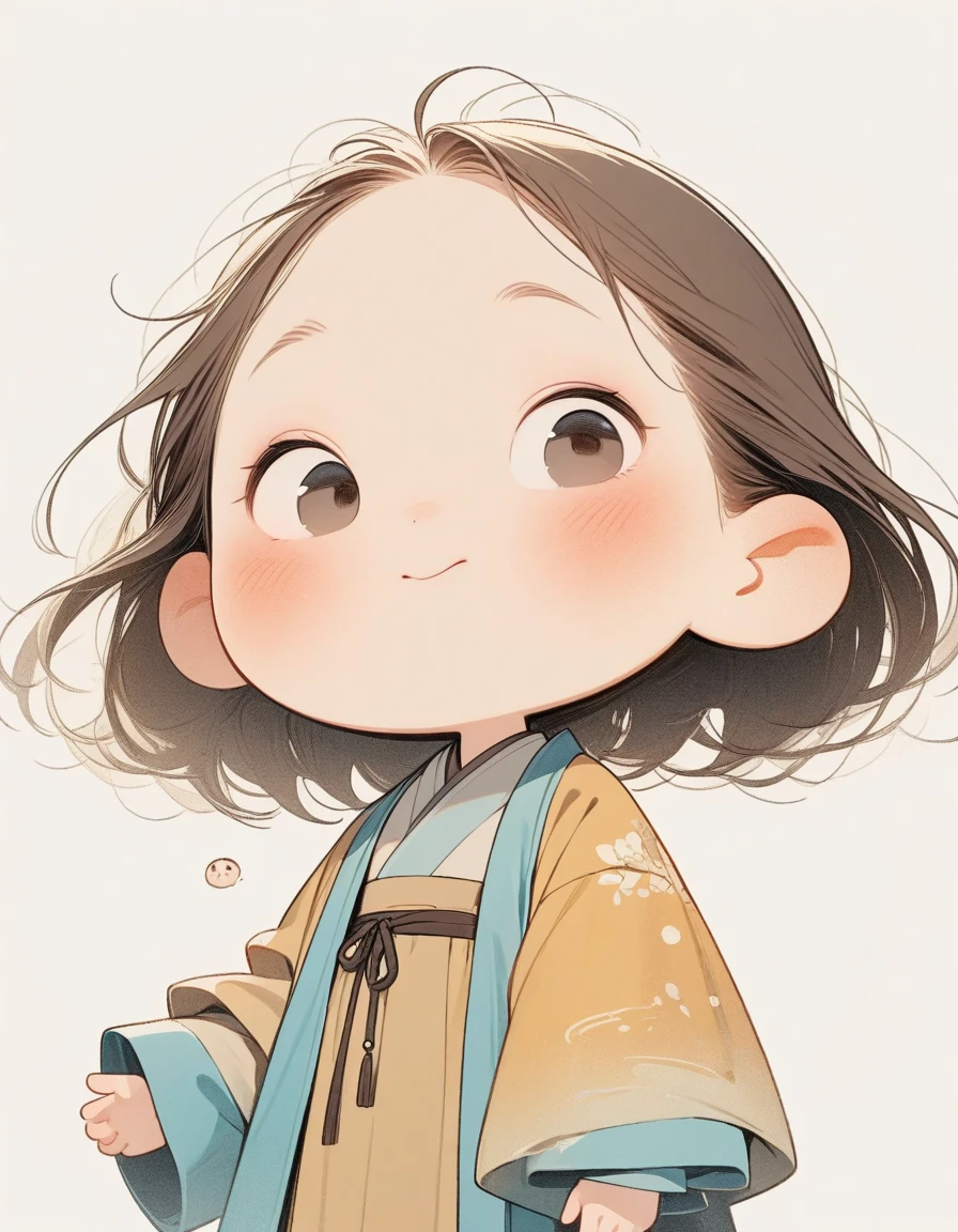 chibi style,Lovely,masterpiece, best quality, 8K, Clear focus,little boy,Hanfu,Clean background