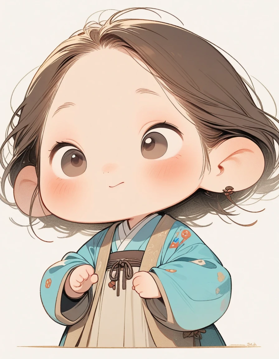 chibi style，Lovely，masterpiece, best quality, 8K, Clear focus,little boy，Hanfu，Clean background