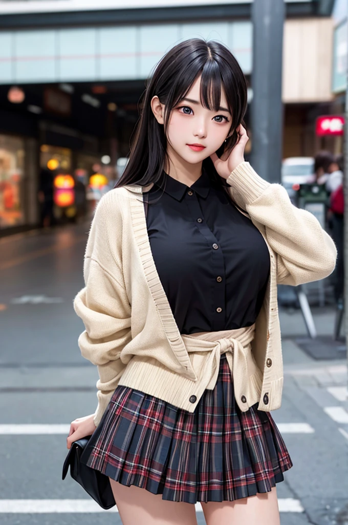 1girl,perky breasts,semi-long hair,deep black hair,straight hair,expressionless,looking back,mouth mask,perfect eyes,blue eyes,groomed eyebrows,
BREAK ,cardigan,tartan check skirt,frilled panties,upskirt,from below,
BREAK from behind,dutch angle,outdoor,station,escalator,((depth of field,portrait)),
BREAK score_9,source_anime,rating_explicit,uncensored,