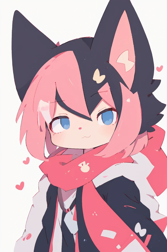 Blank Background，Pink Hair、Blue eyes、Anime character wearing a pink scarf, high quality Anime art style, [[[[smile evilly]]]], stylized anime, cute Anime catgirl, Anime style. 8K, Anime cute art style, Anime cat, anime stylization, Zero Art, Anime art style, Lovely characters, Anime catgirl