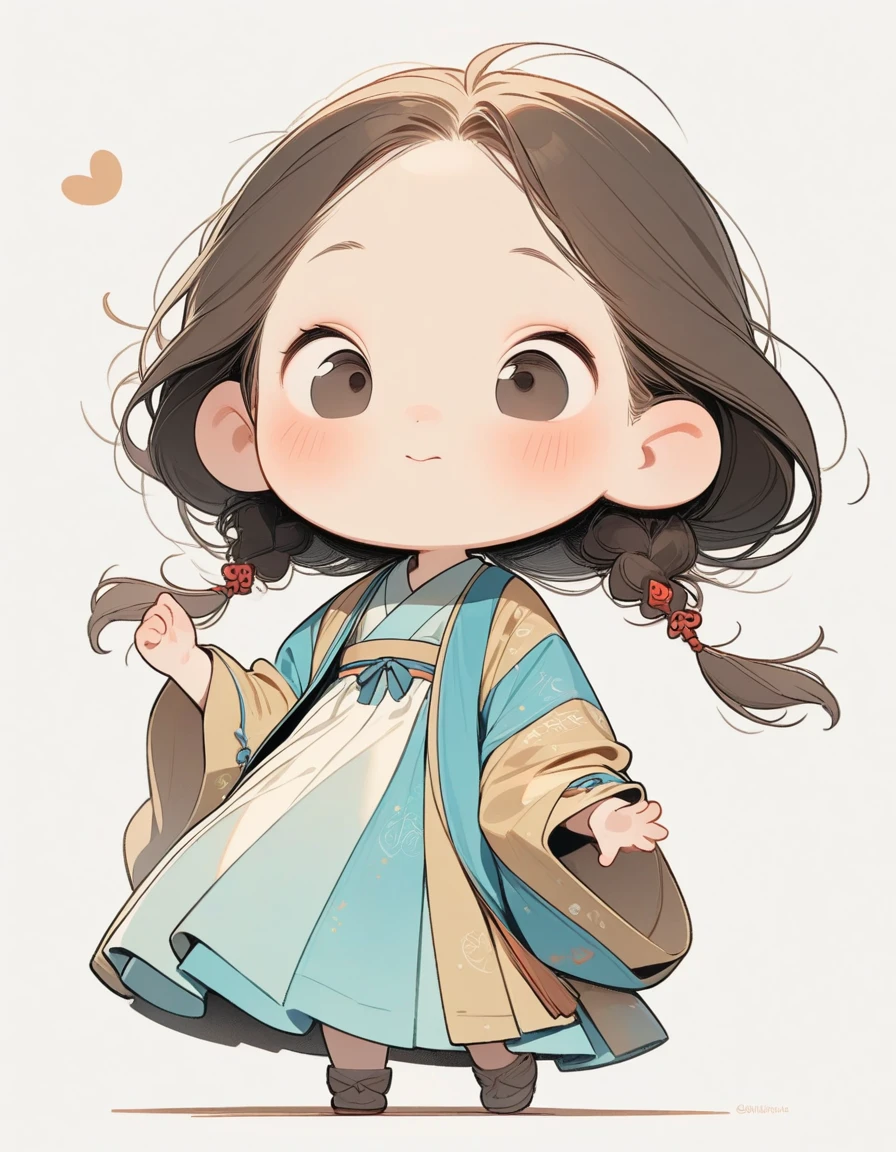 chibi style，Lovely，masterpiece, best quality, 8K, Clear focus,little boy，Hanfu，Clean background