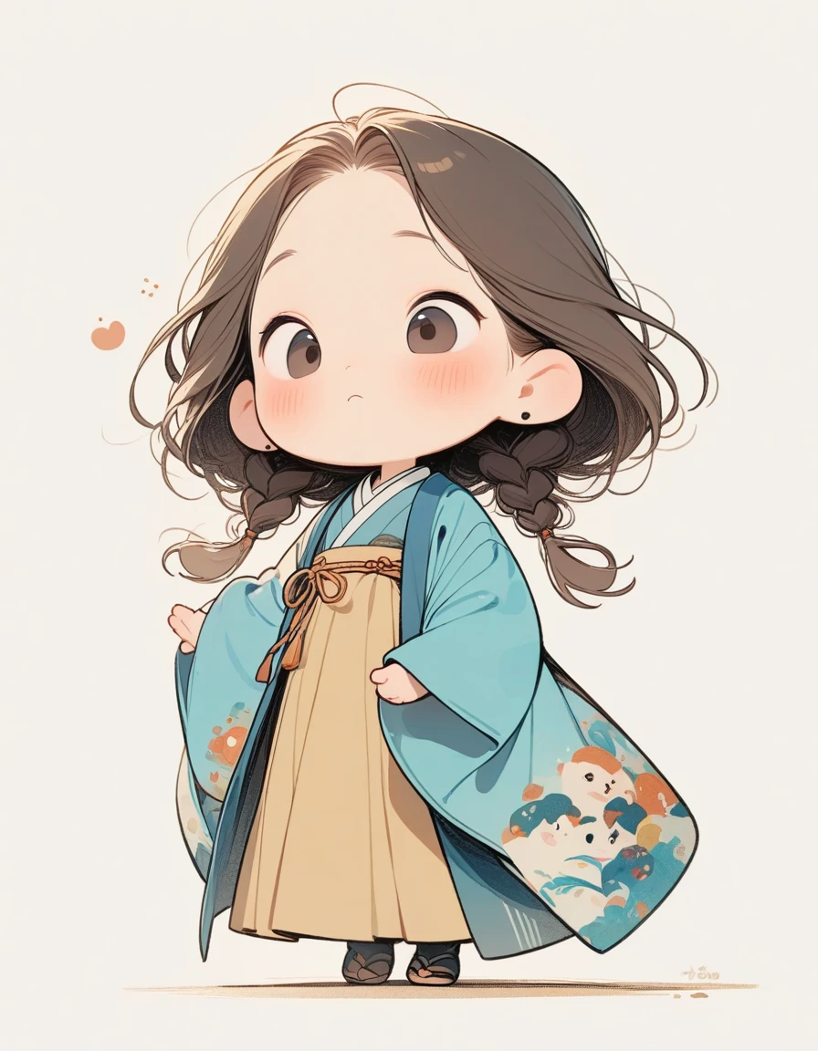 chibi style,Lovely,masterpiece, best quality, 8K, Clear focus,little boy,Hanfu,Clean background