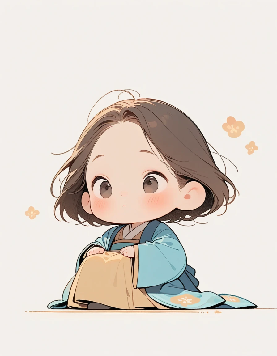 chibi style，Lovely，masterpiece, best quality, 8K, Clear focus,，Hanfu，Clean background