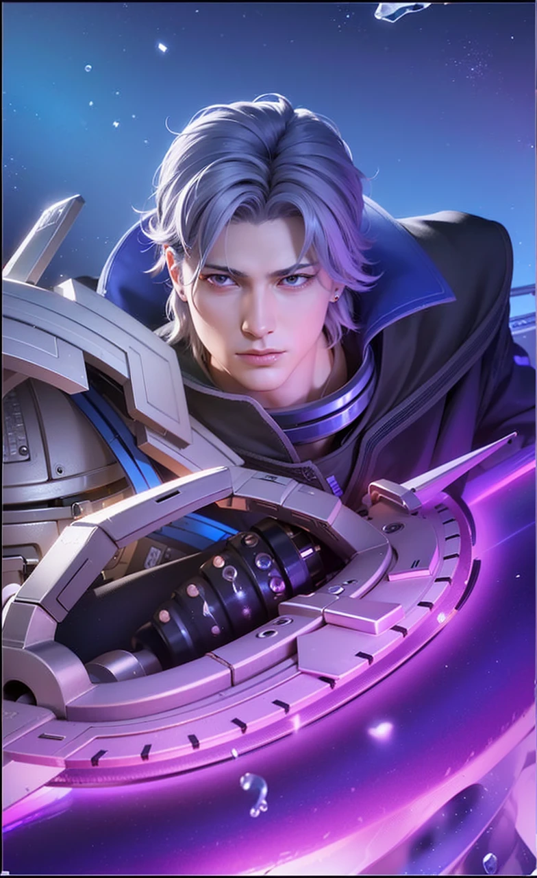 masculine male, masterpiece, ((perfect eyes)) best quality, (semirealism:1.9), beautiful lighting, (extremely detailed CG unity 4k fhd wallpaper), High Detail, Sharp focus, dramatic outdoors, 1 boy ,19 years old, white hair, light purpel eyes, smile.