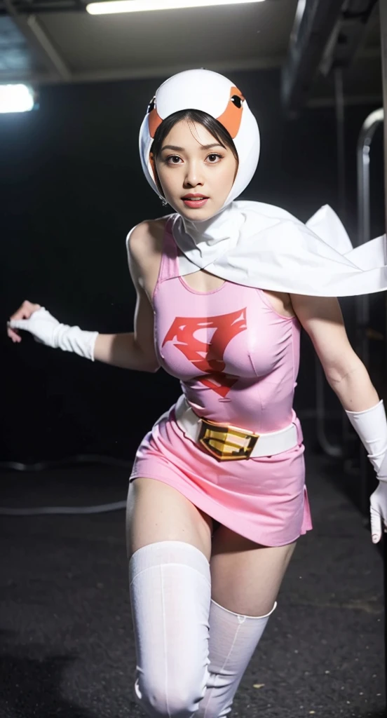 ((masterpiece)), ((highest quality)), ((High resolution)), ((Very detailed CG unity 8k wallpaper)), Spread your legs,Showing white panties,Beautifully detailed, Very detailed, 16k, Exquisite, Absurd, Beautiful background, Beautiful Eyes, Beautiful Skin, Beautiful Face, Anime Style, Outdoor, Day, Upper Body, Show Viewer, alone, concentrate, Dutch Angle BREAK,
Year_Classic_Jun_Gatchaman_My Wife, Jun・ザ・スワン,
One Girl, chest, Glossy lips, medium chest, large chest, Green Eyes, Big eyes, (We say:1), Lip mites, Compensate, eyelash, eye shadow, Close one eye, A kind smile,
visor, Helmet, Cape, - Elbow hand pockets, Knee socks, belt, White gloves, zettai ryouiki, mask, (透明なオレンジvisor:1), skirt, White legwear, Superhero, leotard, Spacesuit, Pink Dress, white Cape, pink leotard, pink skirt, Short dress, White long gloves, White long boots, Gross Break Dynamism, Sweat, Sweatdrop, Action Shots, Perfect Anatomy,