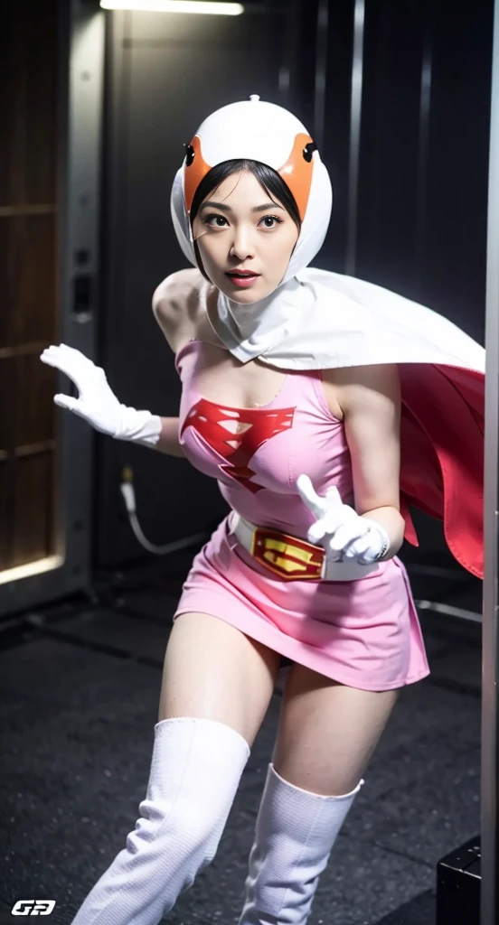 ((masterpiece)), ((highest quality)), ((High resolution)), ((Very detailed CG unity 8k wallpaper)), Spread your legs,Showing white panties,Beautifully detailed, Very detailed, 16k, Exquisite, Absurd, Beautiful background, Beautiful Eyes, Beautiful Skin, Beautiful Face, Anime Style, Outdoor, Day, Upper Body, Show Viewer, alone, concentrate, Dutch Angle BREAK,
Year_Classic_Jun_Gatchaman_My Wife, Jun・ザ・スワン,
One Girl, , Glossy lips, medium , large , Green Eyes, Big eyes, (We say:1), Lip mites, Compensate, eyelash, eye shadow, Close one eye, A kind smile,
visor, Helmet, Cape, - Elbow hand pockets, Knee socks, belt, White gloves, zettai ryouiki, mask, (透明なオレンジvisor:1), skirt, White legwear, Superhero, leotard, Spacesuit, Pink Dress, white Cape, pink leotard, pink skirt, Short dress, White long gloves, White long boots, Gross Break Dynamism, Sweat, Sweatdrop, Action Shots, Perfect ,