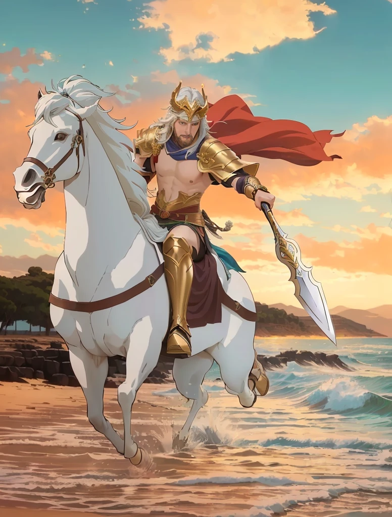 Cartoon character riding a horse and holding a sword on the beach, Rhodes, Boromir in 80\Anime World, Zodiac Knight Girl, Horse Warrior, centaur from greek mythology, Princess「Quetta」Quetta加什, Lady Palutena, Official Art, Fantasy style anime, Boromir in the anime world