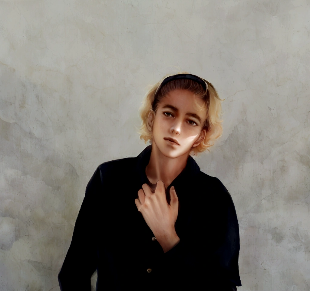 Chico de pelo rubio con camisa negra y jeans posando para una foto., androgynous person, riyahd cassiem, taken in the early 2020s, around 19 years, imagen de muy muy baja calidad, androginia, androgynous male, androgynous, andres rios, tommy 1 6 years, 18 years