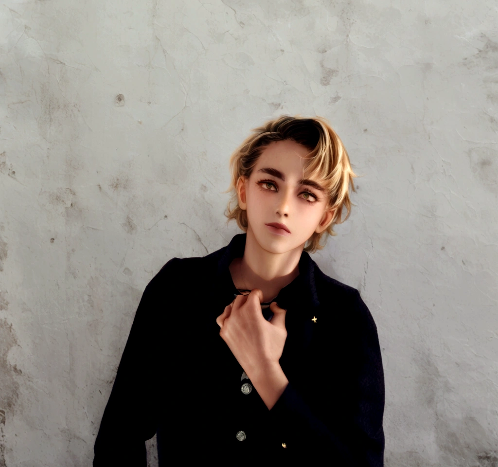Chico de pelo rubio con camisa negra y jeans posando para una foto., androgynous person, riyahd cassiem, taken in the early 2020s, around 19 years, imagen de muy muy baja calidad, androginia, androgynous male, androgynous, andres rios, tommy 1 6 years, 18 years
