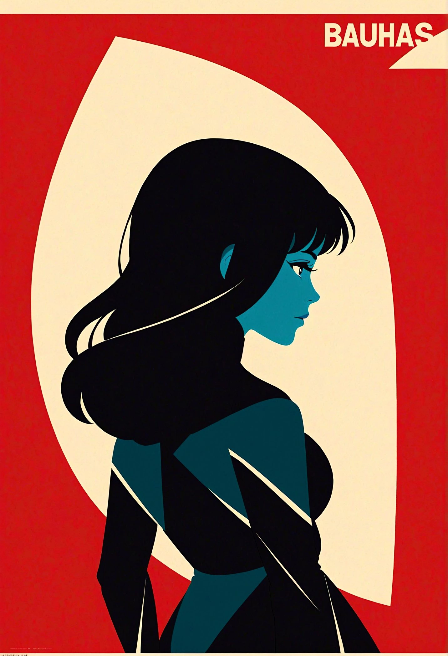best quality, masterpiece, highres, 1girl, (Back View),space thriller movie poster, Bauhaus, shapes, lines, abstract,