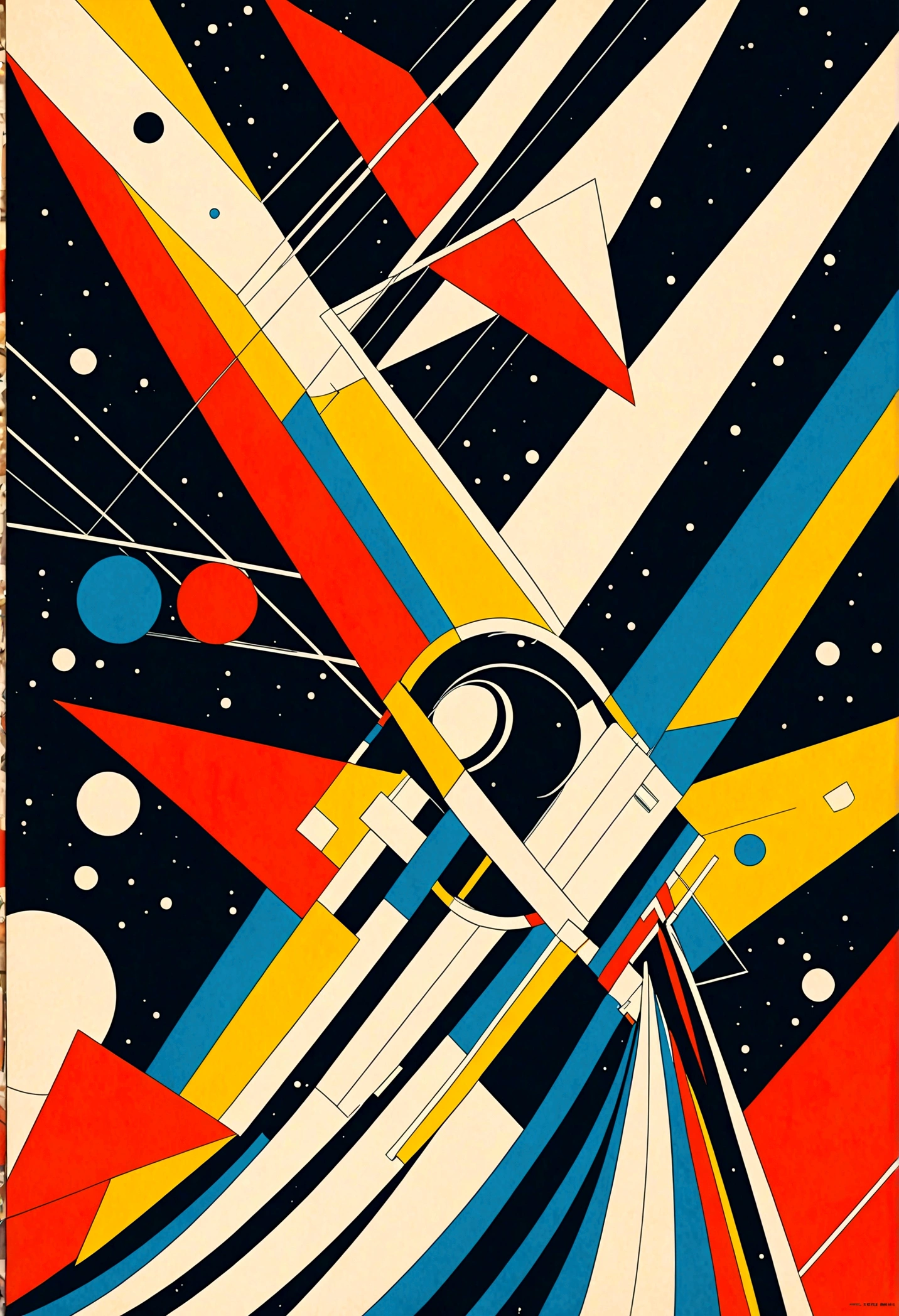 best quality, masterpiece, highres, 1girl, (Back View),space thriller movie poster, Bauhaus, shapes, lines, abstract,