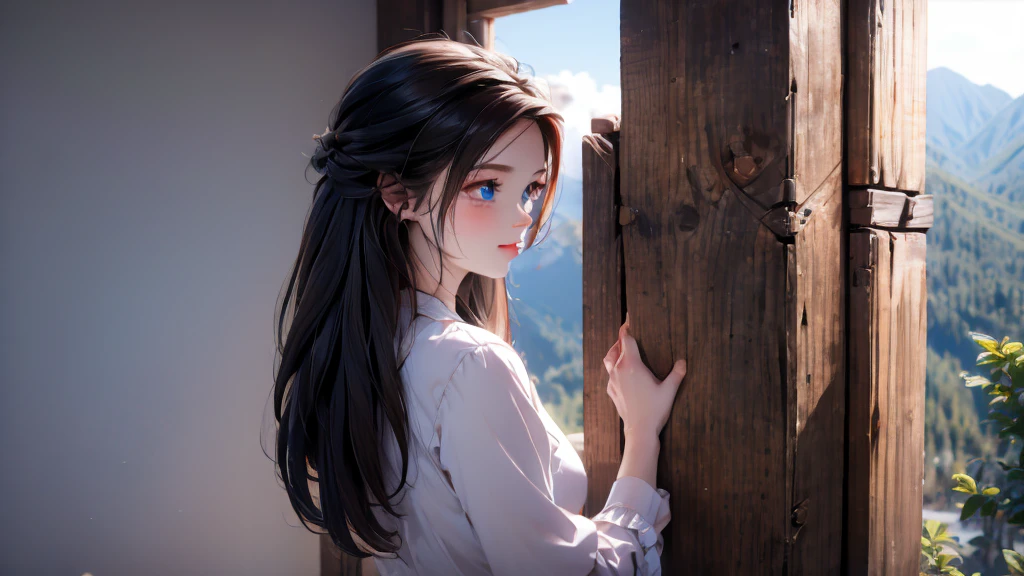 1 girl, medium light black hair, light blue eyes, wearing black suit, night city, 18+ , high res, ultrasharp, 8K, masterpiece, looking from behind