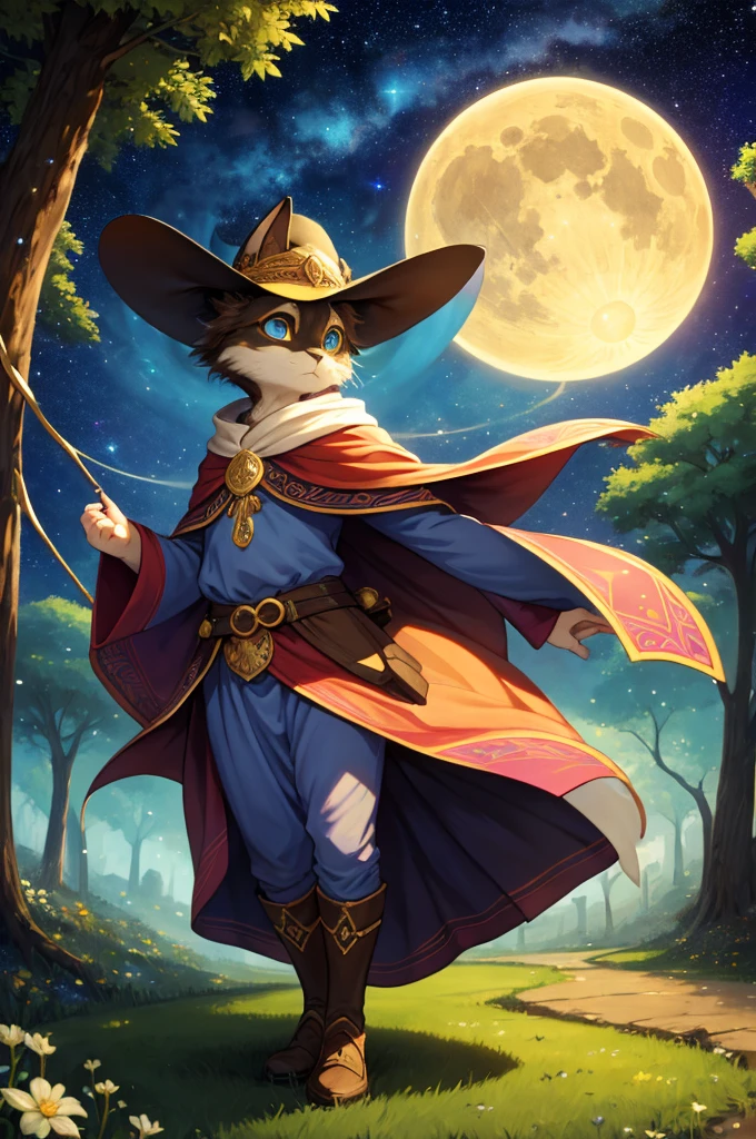 Em um vilarejo antigo, vive um gato muito especial, conhecido por todos como o Gato-Mago. De olhos esmeralda brilhantes e uma pelagem cinzenta como a noite, ele veste uma capa de mago que reluz com estrelas cintilantes. A capa, longa e majestosa, It is embroidered with mystical symbols that seem to shine in the moonlight. with an air of mystery, ele percorre as ruas com passos silenciosos, its enigmatic presence attracting looks of admiration and respect. The Magician Cat is no ordinary feline. He has magical abilities that leave the villagers amazed.. Your pointy hat, adornado com uma lua crescente, Swings gracefully with every movement. The children run after him, hoping to see some magic trick. He is known for his wisdom and helping those in need, whether with a simple spell for a bountiful harvest or with wise advice to resolve disputes. Nas noites estreladas, o Gato-Mago pode ser visto sentado no topo do monte mais alto, meditating and communicating with cosmic forces. They say he is the keeper of ancient secrets and that his mission is to protect the balance between good and evil.. Village elders often look to you for guidance in times of uncertainty. Even the most skeptical cannot deny the power and mystery that emanate from the Cat-Mage. Your starry cape is a symbol of hope, um lembrete de que a magia, even in the most difficult times, sempre encontra um jeito de se manifestar.