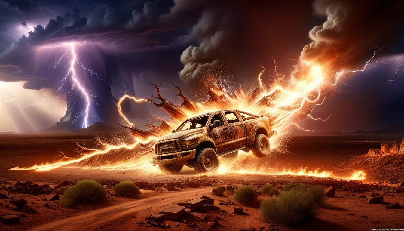 flames of fire lightning ravage a desolate world, a testimony of your last breath" pode ser gerado da seguinte forma: "lightning fire tornadoes, arid apocalyptic landscape, caos destrutivo, remains of civilization, burning ruins, brasas brilhantes, Inferno rodopiante, nuvens escuras sinistras, desolation and despair, Cidades abandonadas, Ruined buildings, Ventos violentos, thunder beating, terrifying spectacle, last breaths of life, devastation and ruin, Amazing consequences, Atmosfera surreal, post-apocalyptic nightmare, cores vivas e intensas, chamas bruxuleantes, mesmerizing destruction, Atmospheric Lighting, epic catastrophe, A ira da natureza, mundo morrendo, realidade distorcida, whirlwind of destruction, paisagem retorcida e contorcida, fierce and uncontrollable forces, cena inspiradora e arrepiante, horizonte sombrio e sombrio, poderosa onda de energia, cataclysmic display, desperate struggle for survival, final chapter unfolding, beleza assombrosa em meio ao caos, remnants of hope in the darkness, strange and unearthly feeling, cataclysmic event on the verge of extinction, imagens surreais e assustadoras, simbolismo poderoso