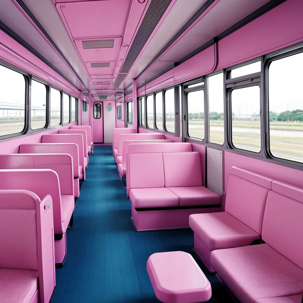 the interior of a empty train with pink seats, pastel colors, anime asthetic, anime aesthetic, inside the train, japan travel aesthetic, aesthetic award winning anime, kawaii aesthetic, bus, train, anime scenery, colorful anime movie background, ffffound, screenshot from a 2012s anime, anime background art, transport design, tumblr aesthetic, anime vibes, mirrored windows