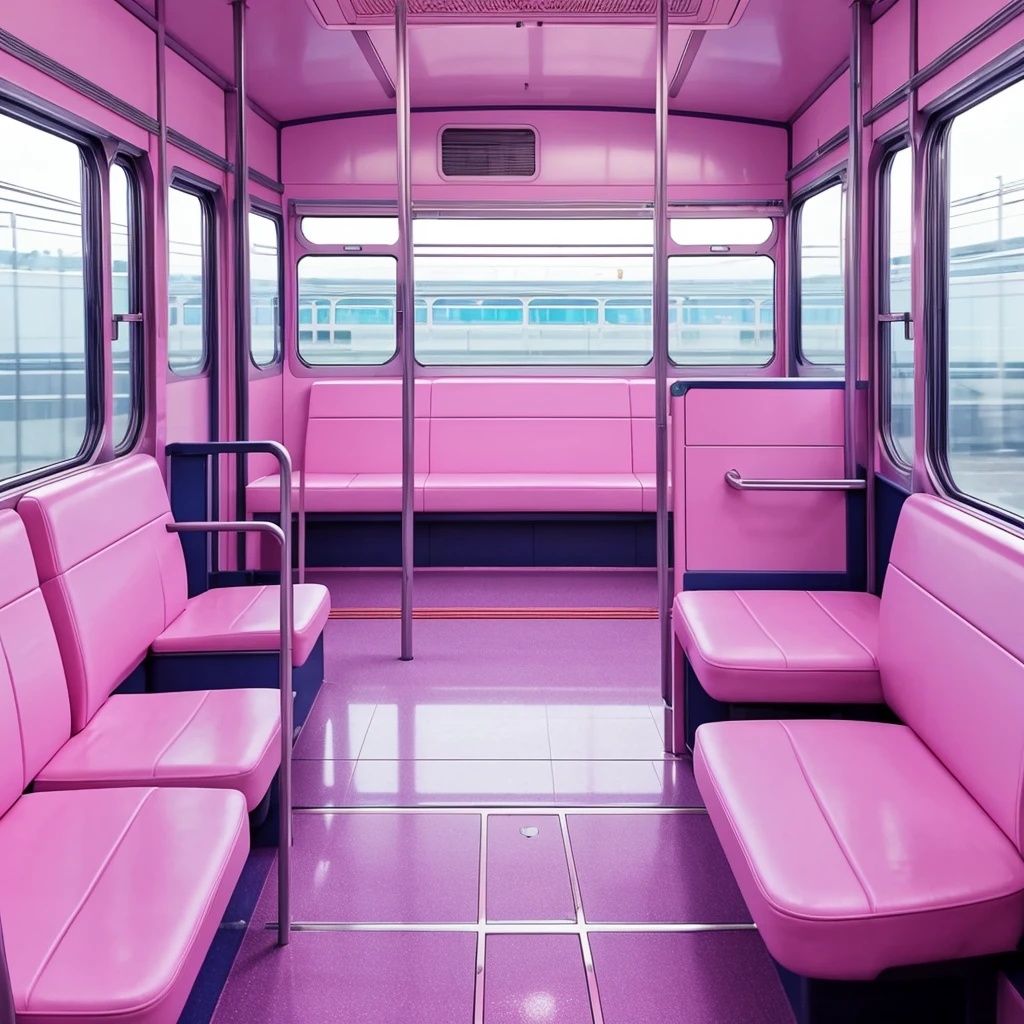 the interior of a empty train with pink seats, pastel colors, anime asthetic, anime aesthetic, inside the train, japan travel aesthetic, aesthetic award winning anime, kawaii aesthetic, bus, train, anime scenery, colorful anime movie background, ffffound, screenshot from a 2012s anime, anime background art, transport design, tumblr aesthetic, anime vibes, mirrored windows