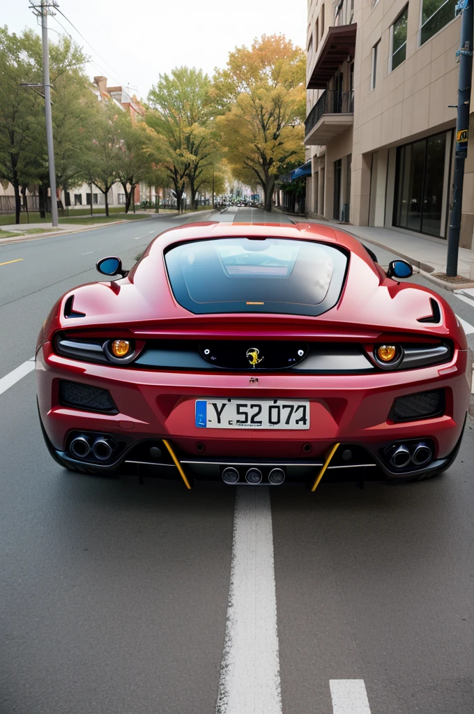 Yellow ferrari, photoshot from back,