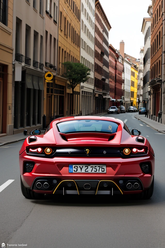 Yellow ferrari, photoshot from back,