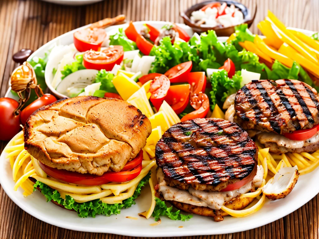 Juicy hamburger steaks, aromatic grilled chicken and seafood pastas full of seafood.