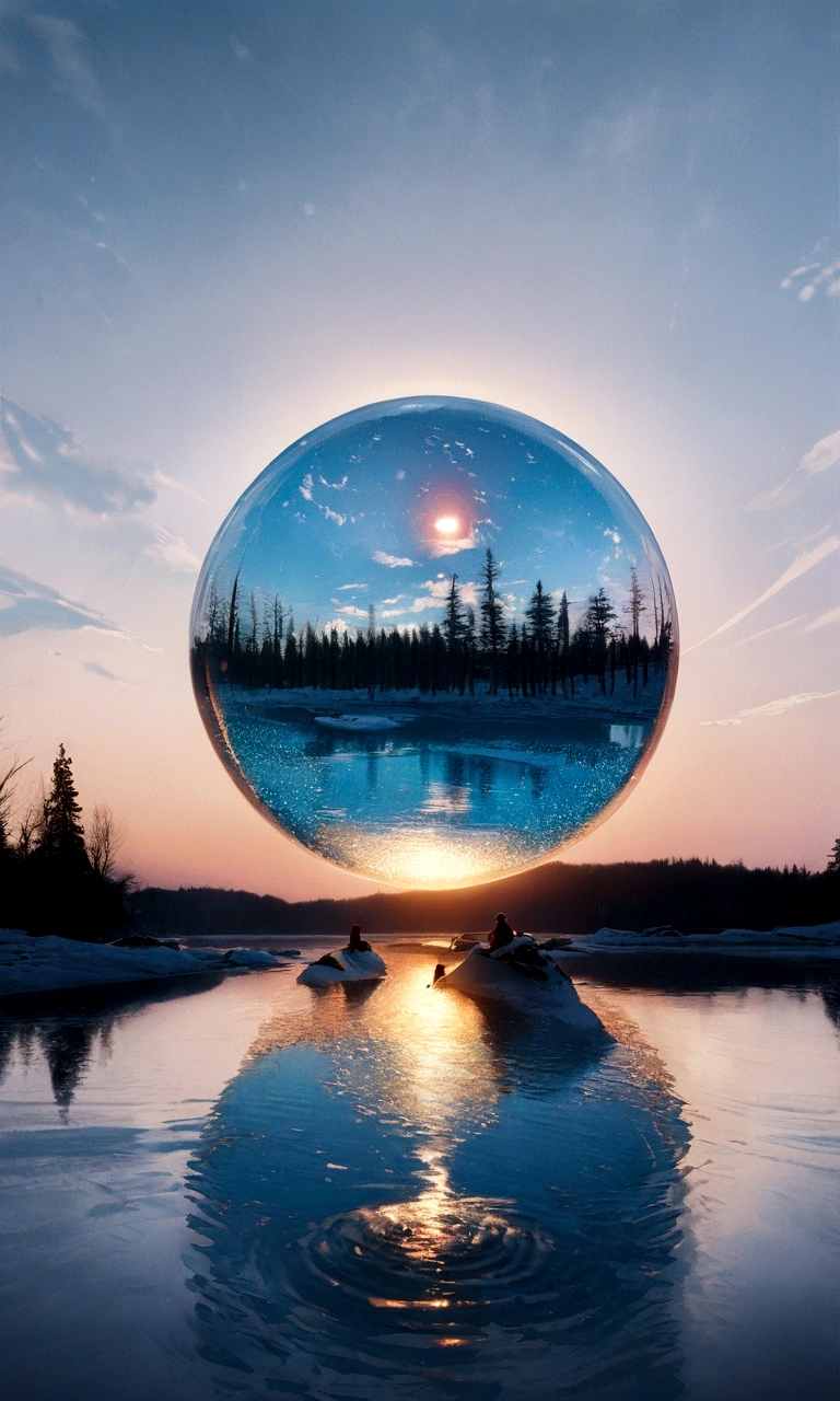 A team of writers: writing in this area (A glass sphere depicting a soft winter sky over a frozen lake:1.2), (Silk glass sphere 1.1), Landscape Photography, Unsplash, Extremely detailed, High detail, Analog Film, Analog Lighting, NatureLight, 4k photos, 8k photos, Hyper realism, Impressionism, Romanticism, Conceptual Art, Surrealism, realism, Cinema Lighting, Shine, shine, God's Rays, Ray Tracing, reflected light, bloom, Film Grain, Optical illusion, Lens flare, Caustics, Exposure, Bokeh, 超High resolution, masterpiece, Super detailed, Attention to detail, high quality, Awards, 最high quality, High resolution, 16k, 8k, 4K, nature