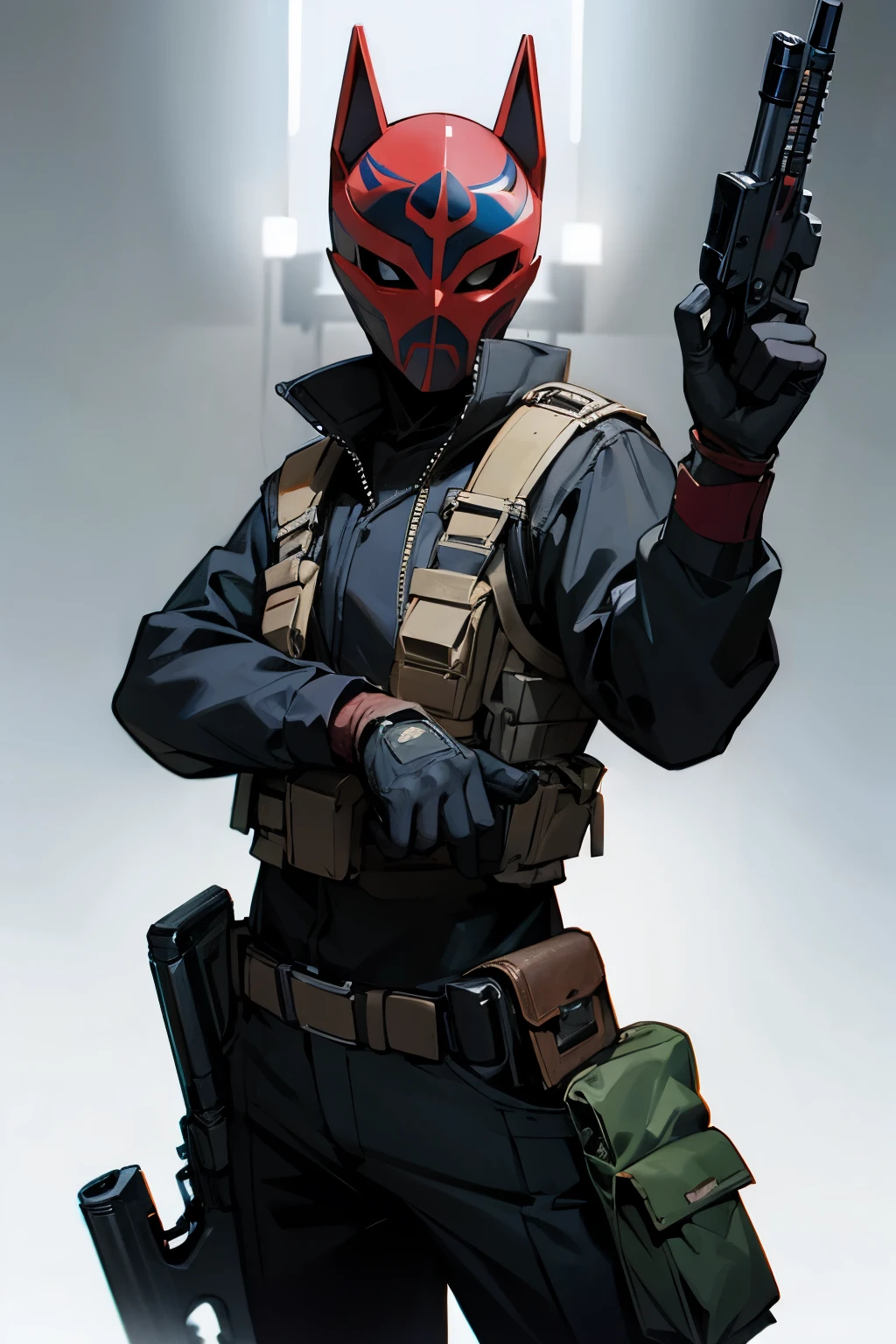 Military man in a red skull mask, Holding Gun