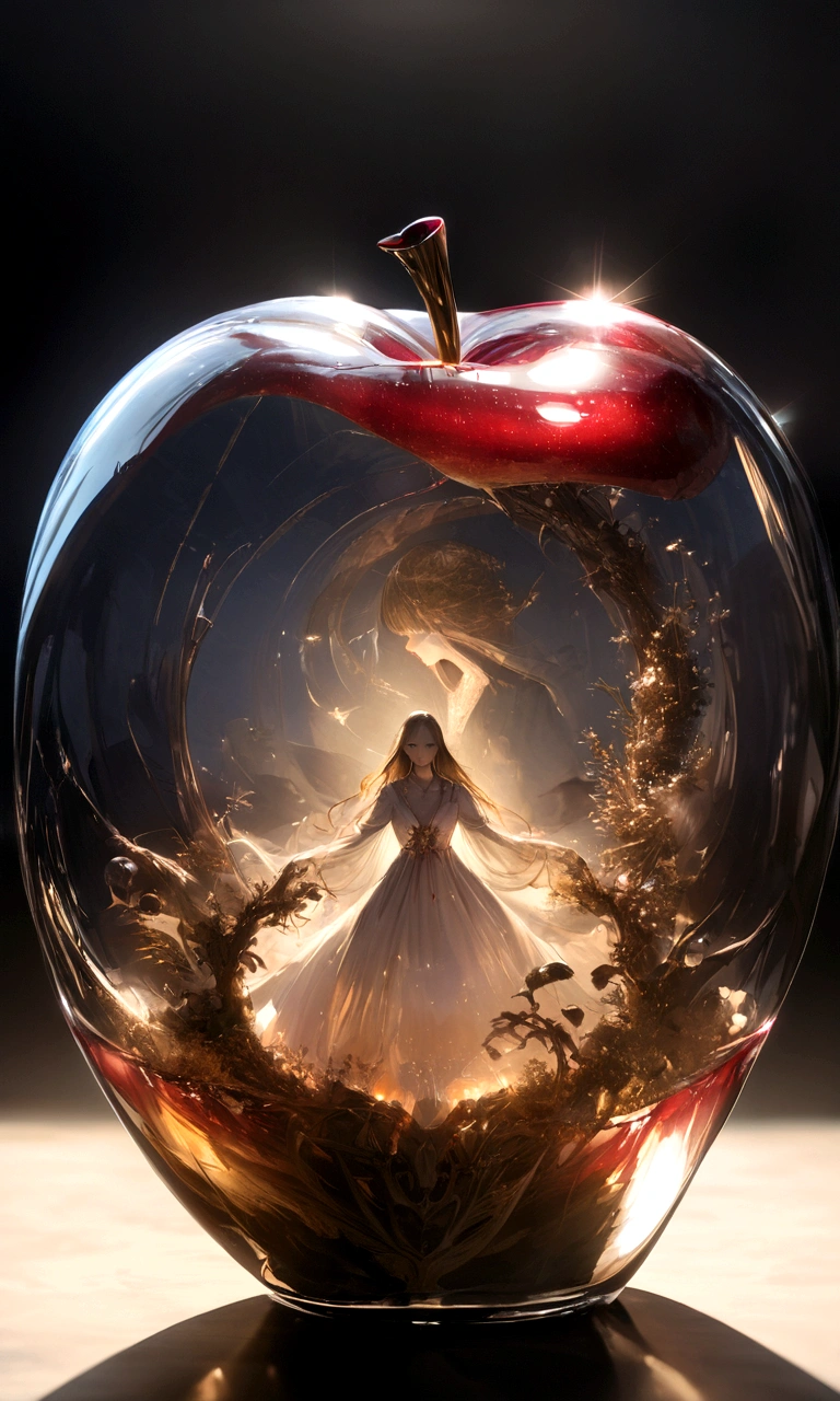 a high quality professional photo of a lovely Double Exposure image by blending together a stormy sea and a Glass Apple. The sea should be the background, with its details subtly incorporated into the glossy Glass Apple, Sharp focus, Double Exposure, glossy Glass Apple, Translucent glass statue of an apple, Inner Sea, Lifeless, Dead, Glass Apple, Earth Colors, Decadence, Intricate Design, Ultra-realistic, High resolution, Very detailed, Dark Softbox Image, Ray Tracing, Cinematic, High resolution, photorealistic Double Exposure:1.1. This digital artwork is、It is carefully crafted down to the smallest details.。. This scene、It captures the essence of the beautiful and eerie combination of the power of nature and human fragility.。. Visualize in 4K resolution, Every detail of this piece、Amazingly clear and realistic。.