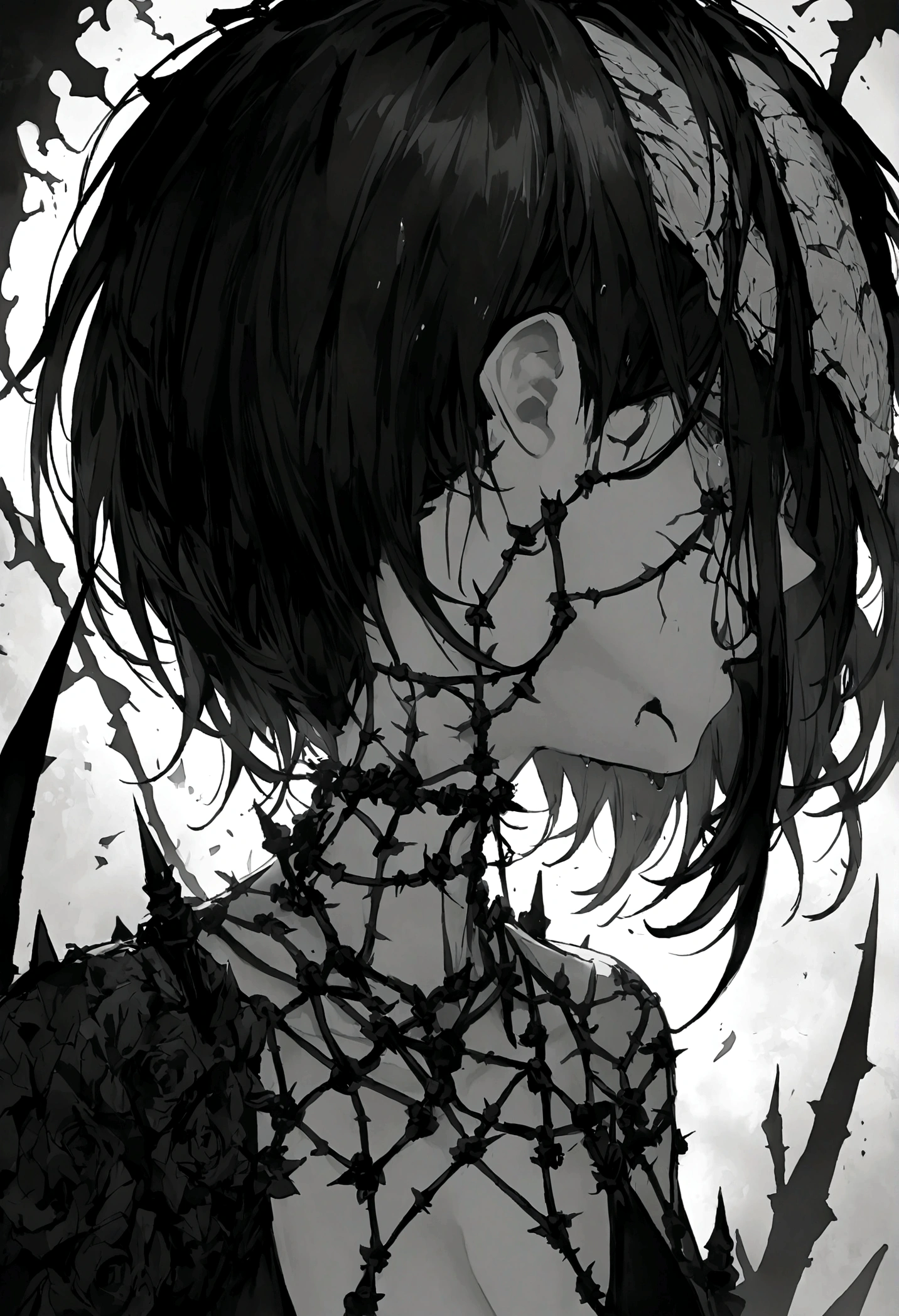 A disturbing breakcore character reminiscent of Silent Hill's grotesque entities, with a fragmented, featureless face and an unsettling, glitchy aura, as if reality itself is unraveling around it, Photography, capturing the eerie ambiance in a dimly lit, industrial setting, utilizing strobe lighting to create a sense of disarray and discord, Movie Still