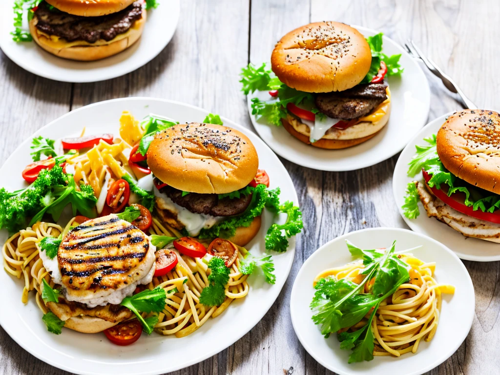 Juicy hamburger steaks, aromatic grilled chicken and seafood pastas full of seafood.