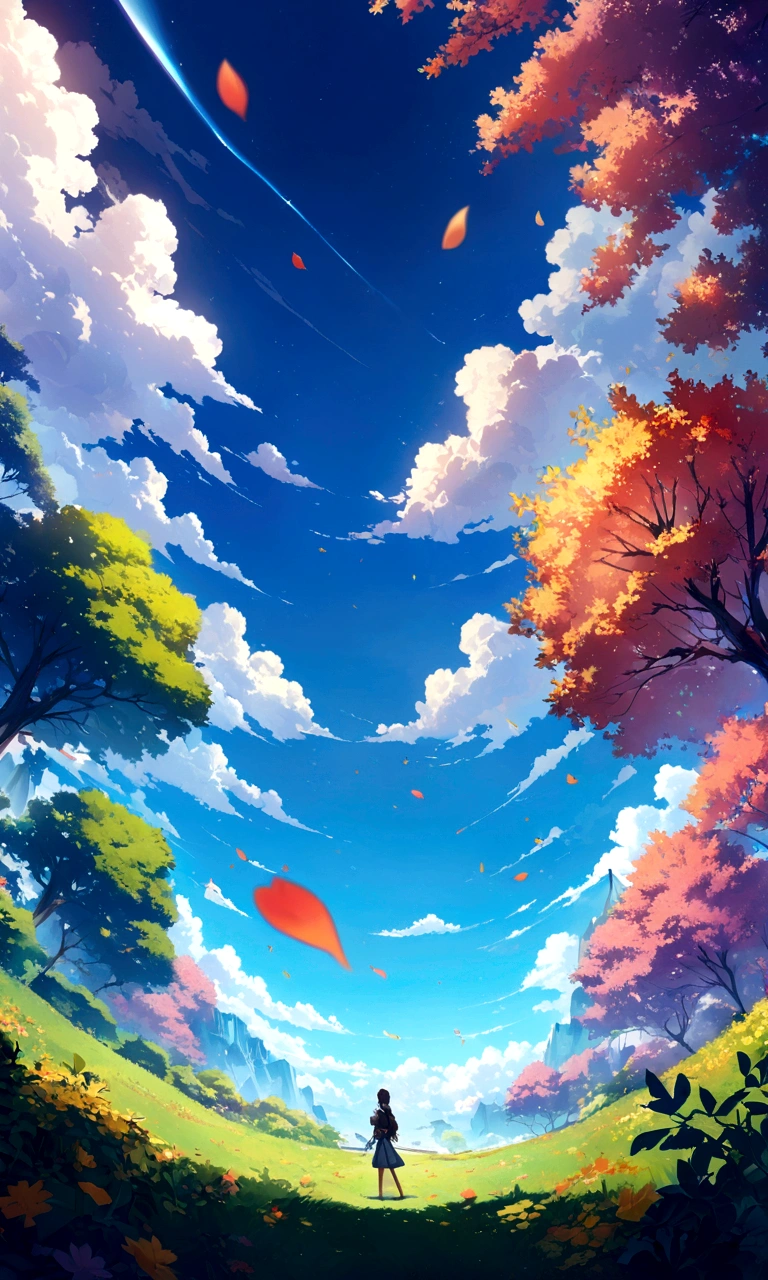 Master Parts, highest quality, (Highly detailed CG unit 8k wallpaper) (highest quality), (Best illustrations), (Best Shadow) nature&#39, blue sea,delicate leaves、Mr.々Light tracking of colorful petals falling into the air, Super detailed--v6