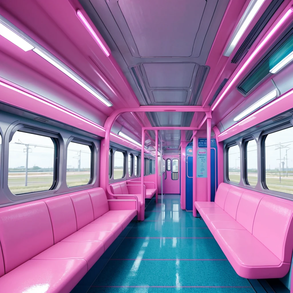 generate a consistent image source of an interior of a empty train with pink seats, pastel colors, anime aesthetic, anime aesthetic, inside the train, japan travel aesthetic, aesthetic award winning anime, kawaii aesthetic, bus, train, anime scenery, colorful anime movie background, ffffound, screenshot from a 2012s anime, anime background art, transport design, tumblr aesthetic, anime vibes, mirrored windows, the interior of a train with pink seats, inside the train, inside of a metro train, inside an underwater train, cyberpunk elevated train, transport design, neo vaporwave, kawaii aesthetic, transportation design render, trams ) ) ), transportation design, chiho aoshima color scheme, highly detailed interior, cute! c4d, big train in space