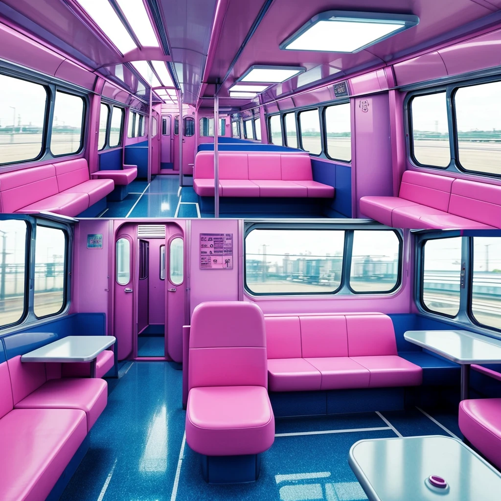 generate a consistent image source of an interior of a empty train with pink seats, pastel colors, anime aesthetic, anime aesthetic, inside the train, japan travel aesthetic, aesthetic award winning anime, kawaii aesthetic, bus, train, anime scenery, colorful anime movie background, ffffound, screenshot from a 2012s anime, anime background art, transport design, tumblr aesthetic, anime vibes, mirrored windows, the interior of a train with pink seats, inside the train, inside of a metro train, inside an underwater train, cyberpunk elevated train, transport design, neo vaporwave, kawaii aesthetic, transportation design render, trams ) ) ), transportation design, chiho aoshima color scheme, highly detailed interior, cute! c4d, big train in space