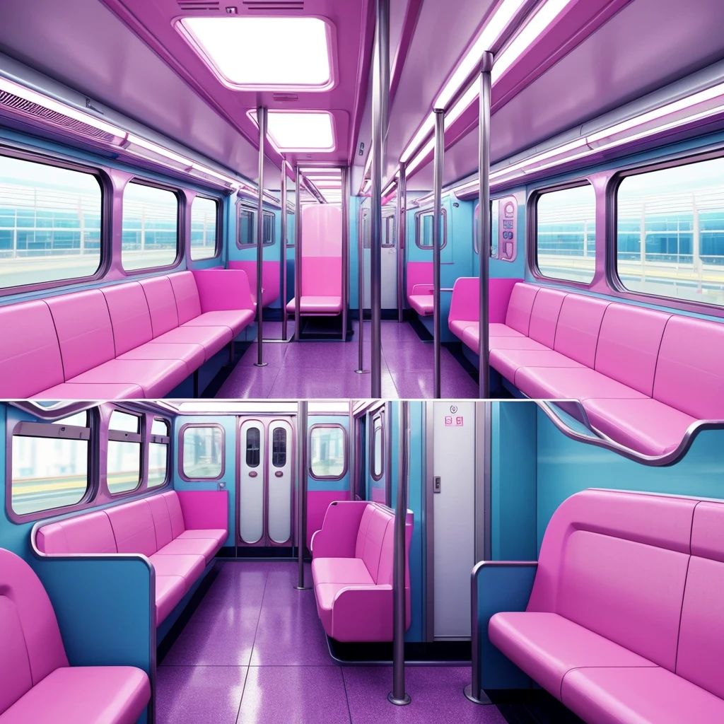 generate a consistent image source of an interior of a empty train with pink seats, pastel colors, anime aesthetic, anime aesthetic, inside the train, japan travel aesthetic, aesthetic award winning anime, kawaii aesthetic, bus, train, anime scenery, colorful anime movie background, ffffound, screenshot from a 2012s anime, anime background art, transport design, tumblr aesthetic, anime vibes, mirrored windows, the interior of a train with pink seats, inside the train, inside of a metro train, inside an underwater train, cyberpunk elevated train, transport design, neo vaporwave, kawaii aesthetic, transportation design render, trams ) ) ), transportation design, chiho aoshima color scheme, highly detailed interior, cute! c4d, big train in space
