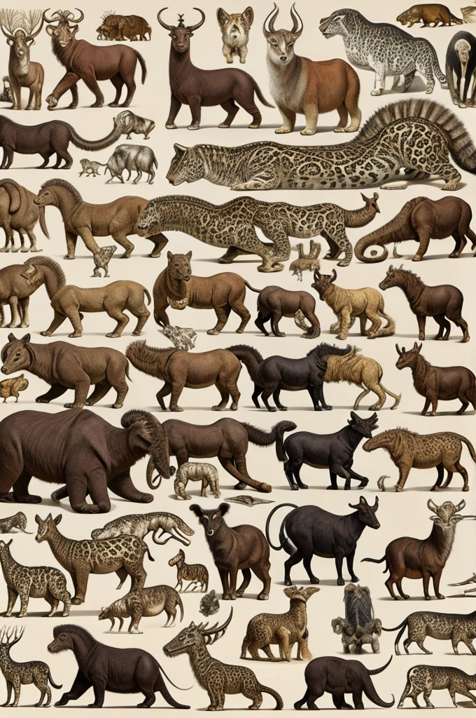 Collage on extinct species of animal about 4 to 5 animal with their name