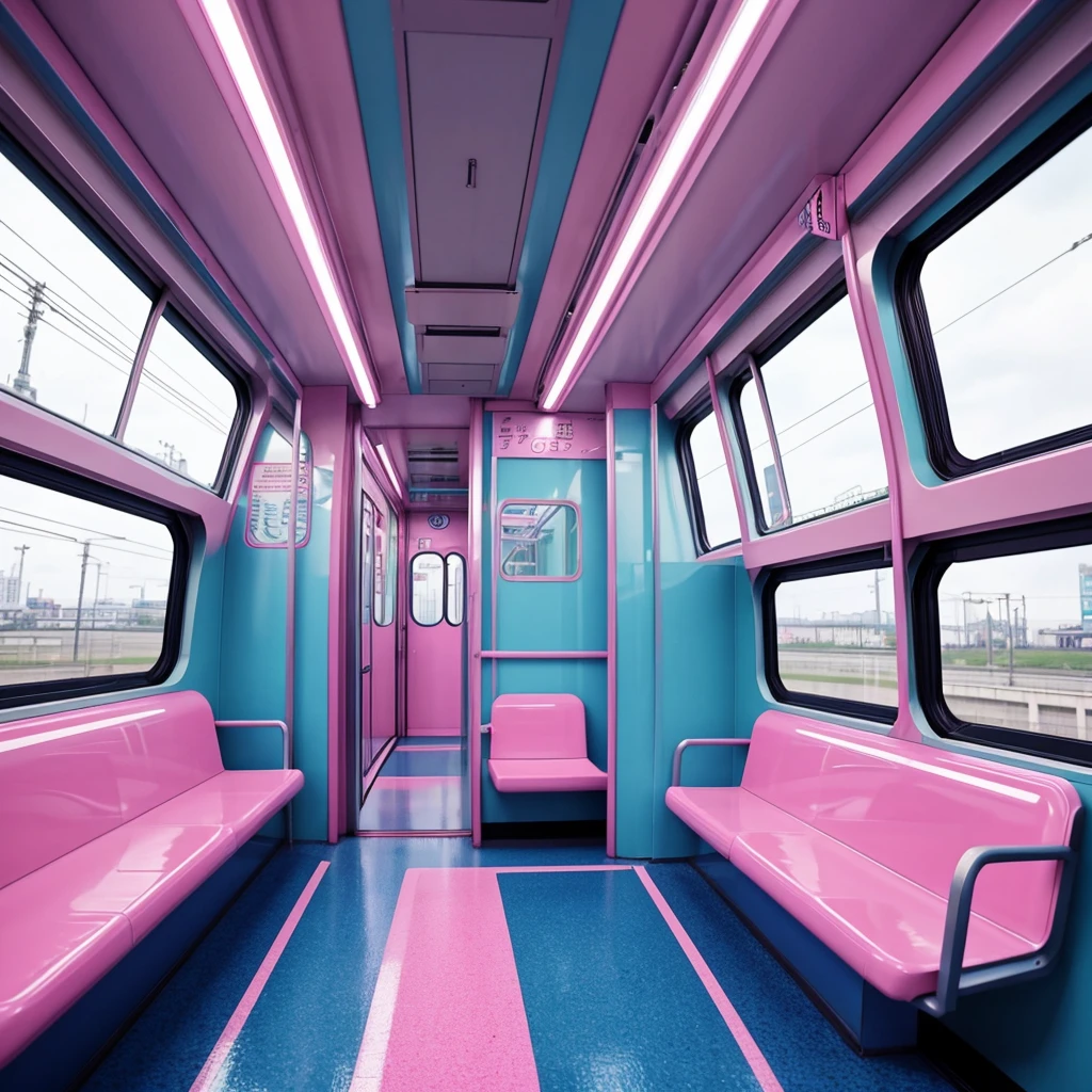 generate a consistent image source of an interior of a empty train with pink seats, pastel colors, anime aesthetic, anime aesthetic, inside the train, japan travel aesthetic, aesthetic award winning anime, kawaii aesthetic, bus, train, anime scenery, colorful anime movie background, ffffound, screenshot from a 2012s anime, anime background art, transport design, tumblr aesthetic, anime vibes, mirrored windows, the interior of a train with pink seats, inside the train, inside of a metro train, inside an underwater train, cyberpunk elevated train, transport design, neo vaporwave, kawaii aesthetic, transportation design render, trams ) ) ), transportation design, chiho aoshima color scheme, highly detailed interior, cute! c4d, big train in space