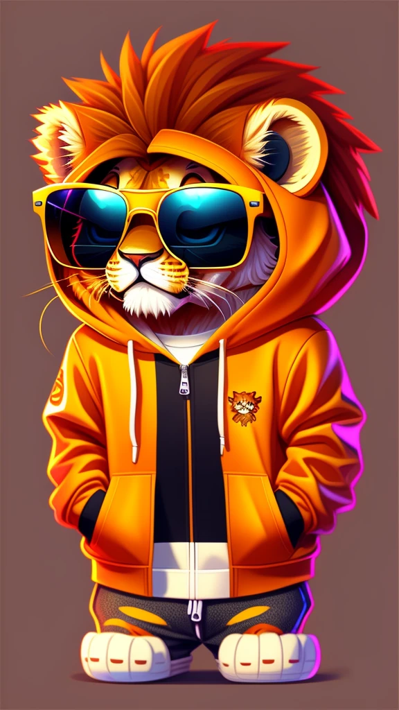 Cartoon lion wearing a hoodie and sunglasses, Cute and detailed digital art, Adorable digital painting, Cute digital art, epic digital art illustration, Cute and detailed artwork, Amazing digital illustrations, Cute cartoon characters, Cute artwork, Highly detailed digital painting