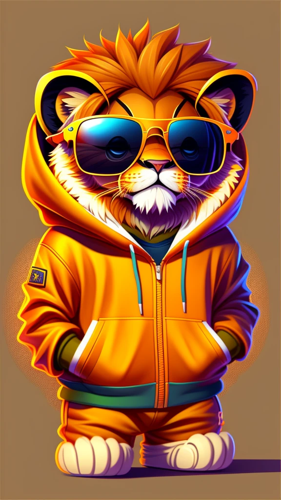 Cartoon lion wearing a hoodie and sunglasses, Cute and detailed digital art, Adorable digital painting, Cute digital art, epic digital art illustration, Cute and detailed artwork, Amazing digital illustrations, Cute cartoon characters, Cute artwork, Highly detailed digital painting