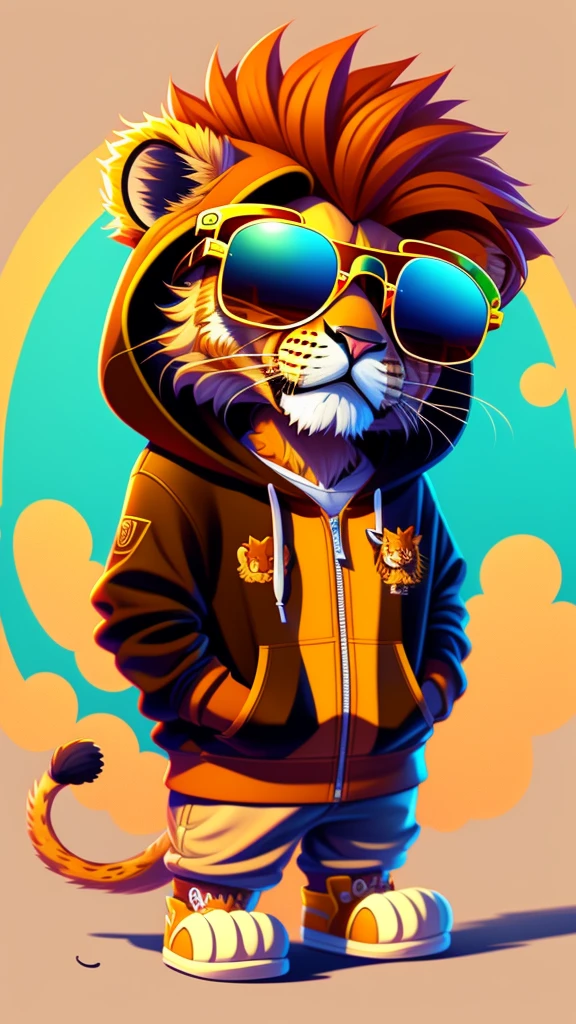 Cartoon lion wearing a hoodie and sunglasses, Cute and detailed digital art, Adorable digital painting, Cute digital art, epic digital art illustration, Cute and detailed artwork, Amazing digital illustrations, Cute cartoon characters, Cute artwork, Highly detailed digital painting