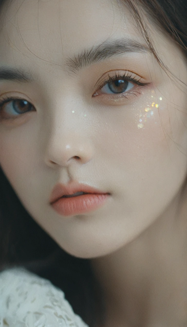 xxmixgirl, analog style, eye focus, highest quality, (highly detailed skin), photo of a exquisitely beautiful pale skin, 21yo, perfect face, alluring eyes, (seductive makeup: 1.3), skin pores, (bokeh:1.5), sharp focus, dappled lighting, (backlighting), film grain, (highly detailed, intricately detailed), 8k, HDR, front view, studio light, Ultra-detailed face, Detailed eyes, (Double eyelid: 1.4), Alice toggle, brown eye, (commercial: 1.6), (seductive makeup), ((white studio background))
