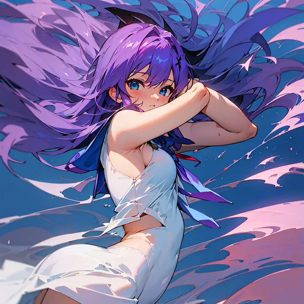  anime with purple hair and blue eyes in a sailor outfit, estilo de arte anime moe, kantai collection style, Misato Katsuragi, rei hiroe, estilo de arte de anime, em estilo anime, no estilo anime, retrato estilo anime, estilo de Ilya Kuvshinov, (Menina anime), estilo de arte desconhecido, arte oficial, estilo anime do ig studios