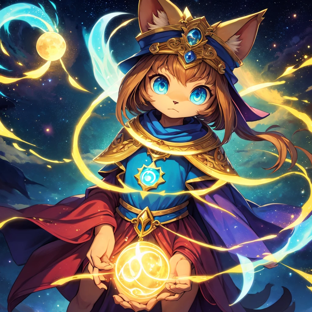 Em um vilarejo antigo, vive um gato muito especial, conhecido por todos como o Gato-Mago. De olhos esmeralda brilhantes e uma pelagem cinzenta como a noite, ele veste uma capa de mago que reluz com estrelas cintilantes. A capa, longa e majestosa, It is embroidered with mystical symbols that seem to shine in the moonlight. with an air of mystery, ele percorre as ruas com passos silenciosos, its enigmatic presence attracting looks of admiration and respect. The Magician Cat is no ordinary feline. He has magical abilities that leave the villagers amazed.. Your pointy hat, adornado com uma lua crescente, Swings gracefully with every movement. The children run after him, hoping to see some magic trick. He is known for his wisdom and helping those in need, whether with a simple spell for a bountiful harvest or with wise advice to resolve disputes. Nas noites estreladas, o Gato-Mago pode ser visto sentado no topo do monte mais alto, meditating and communicating with cosmic forces. They say he is the keeper of ancient secrets and that his mission is to protect the balance between good and evil.. Village elders often look to you for guidance in times of uncertainty. Even the most skeptical cannot deny the power and mystery that emanate from the Cat-Mage. Your starry cape is a symbol of hope, um lembrete de que a magia, even in the most difficult times, sempre encontra um jeito de se manifestar.
