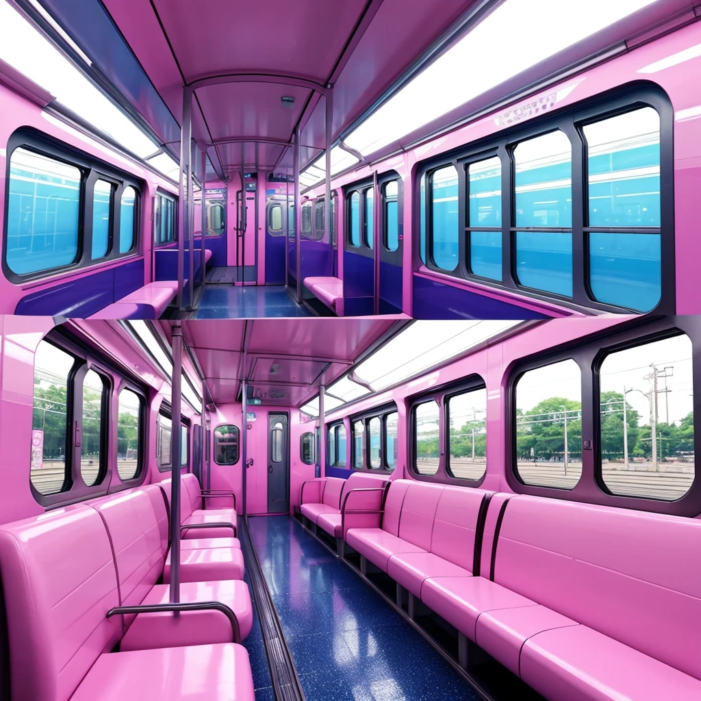 generate a consistent image source of an interior of a empty train with pink seats, pastel colors, anime aesthetic, anime aesthetic, inside the train, japan travel aesthetic, aesthetic award winning anime, kawaii aesthetic, bus, train, anime scenery, colorful anime movie background, ffffound, screenshot from a 2012s anime, anime background art, transport design, tumblr aesthetic, anime vibes, mirrored windows, the interior of a train with pink seats, inside the train, inside of a metro train, inside an underwater train, cyberpunk elevated train, transport design, neo vaporwave, kawaii aesthetic, transportation design render, trams ) ) ), transportation design, chiho aoshima color scheme, highly detailed interior, cute! c4d, big train in space